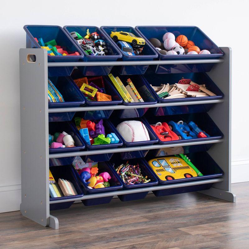 Newport Super Sized Kids' Toy Storage Organizer with 16 Storage Bins Navy/Gray - Humble Crew