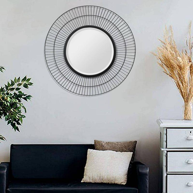 Modern Radial Black Metal Wire 24" Wall Mirror