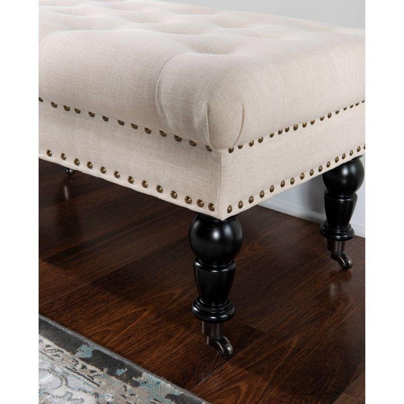 62" Isabelle Linen Tufted Bench with Nailhead Trim & Casters - Entryway, Bedroom - Linon