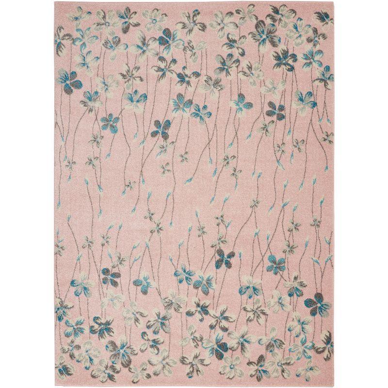 Nourison Tranquil 5'3" X 7'3" (5' x 7') Pink Area Rug Bohemian Botanical Vine and Bloom by Nourison