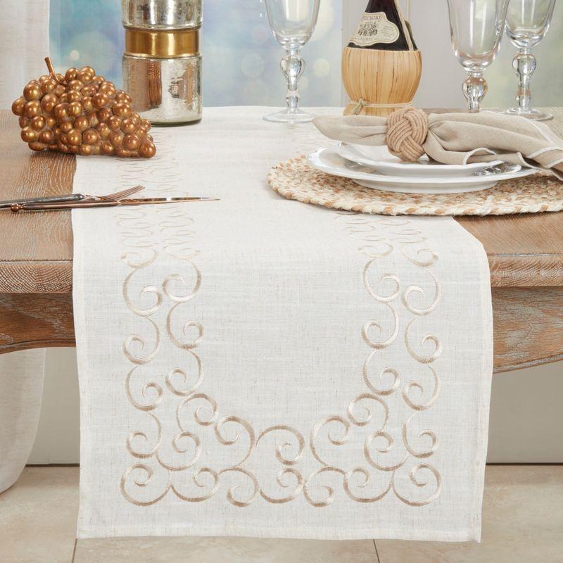 Natural Linen Blend Embroidered Table Runner, 16" x 120"