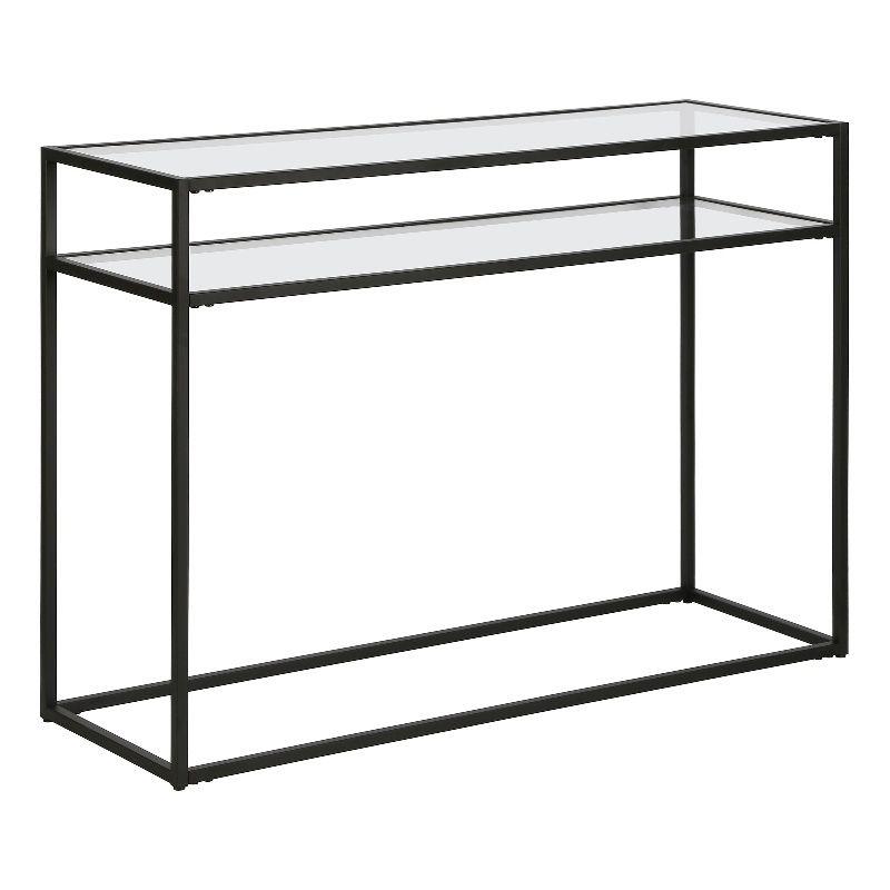 42-Inch Blackened Bronze Console Table with Glass Shelf