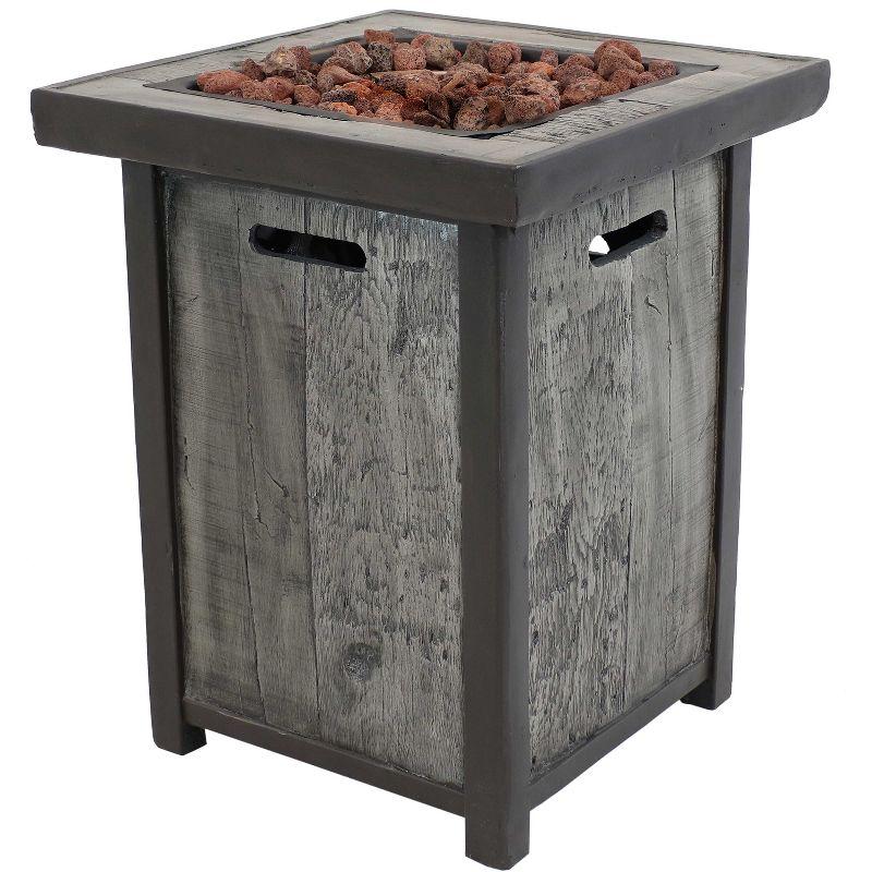 Sunnydaze Outdoor Smokeless Cast Stone Propane Gas Fire Pit Table with Weathered Wood Look - 24" Square x 25" H