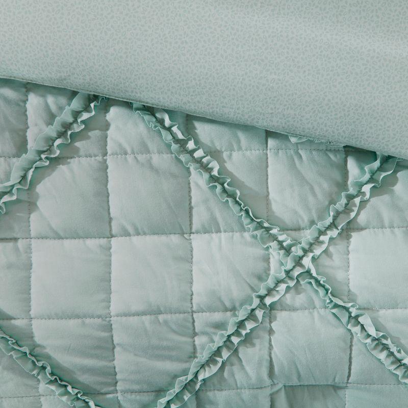 Seafoam Green Cotton Queen Comforter Set with Decorative Pillows