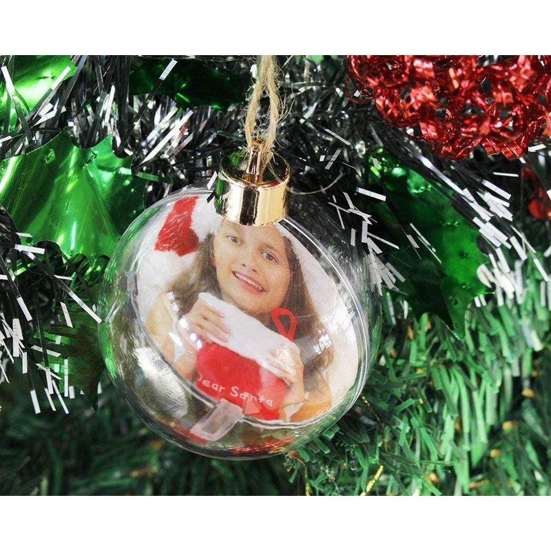 Juvale 4 Pack Clear Hanging Photo Ornament Balls for Christmas Tree Decorations, Holiday Decor, 2.75 x 4.7 in