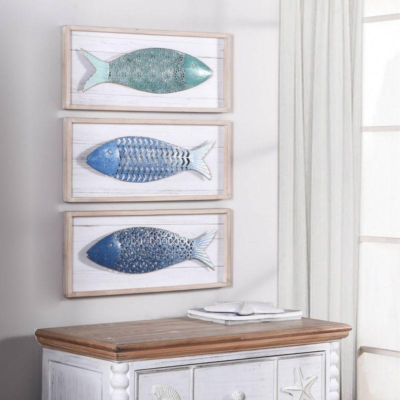 StyleCraft Set of 3 Metal School of Three Fish Wall Art Panels: Nautical Theme, Includes Mounting Hardware