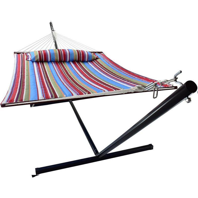 Sorbus Quilted Fabric Double Hammock with Stand - Blue Red Stripes