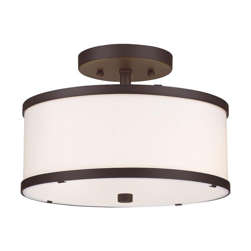 Bronze and Off-White Drum Semi-Flush Mount Ceiling Light