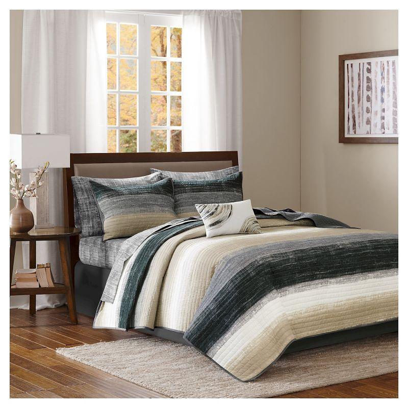 Taupe Full Microfiber Reversible Quilt and Sheet Set