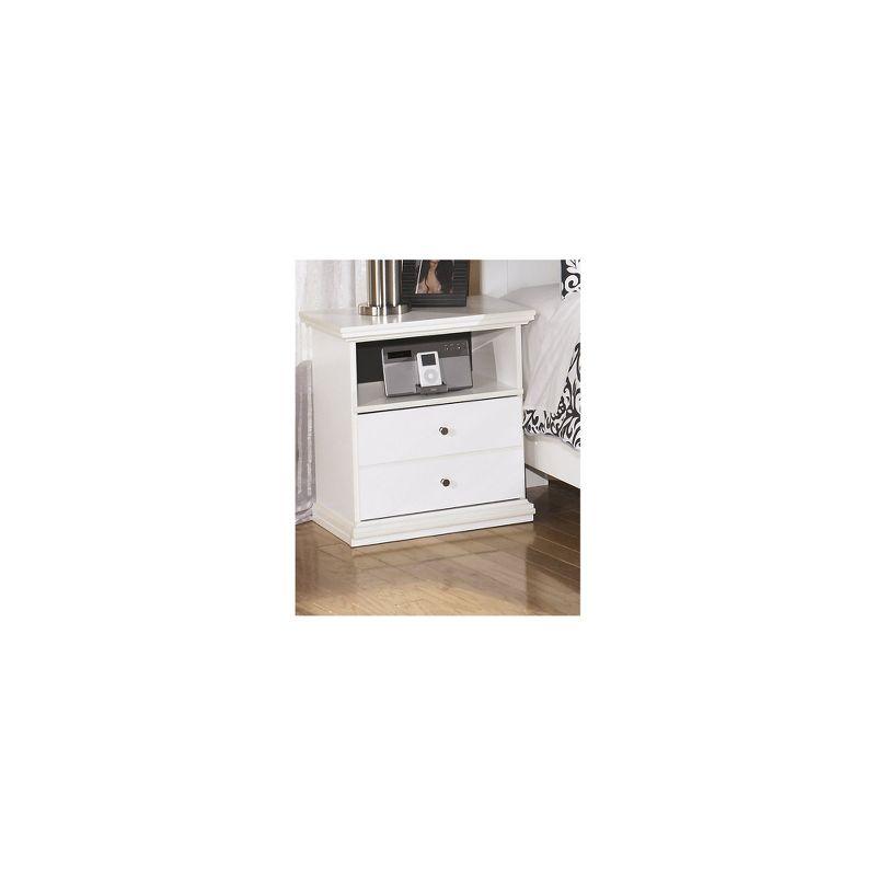 White Solid Wood Nightstand with Open Cubby and Drawer