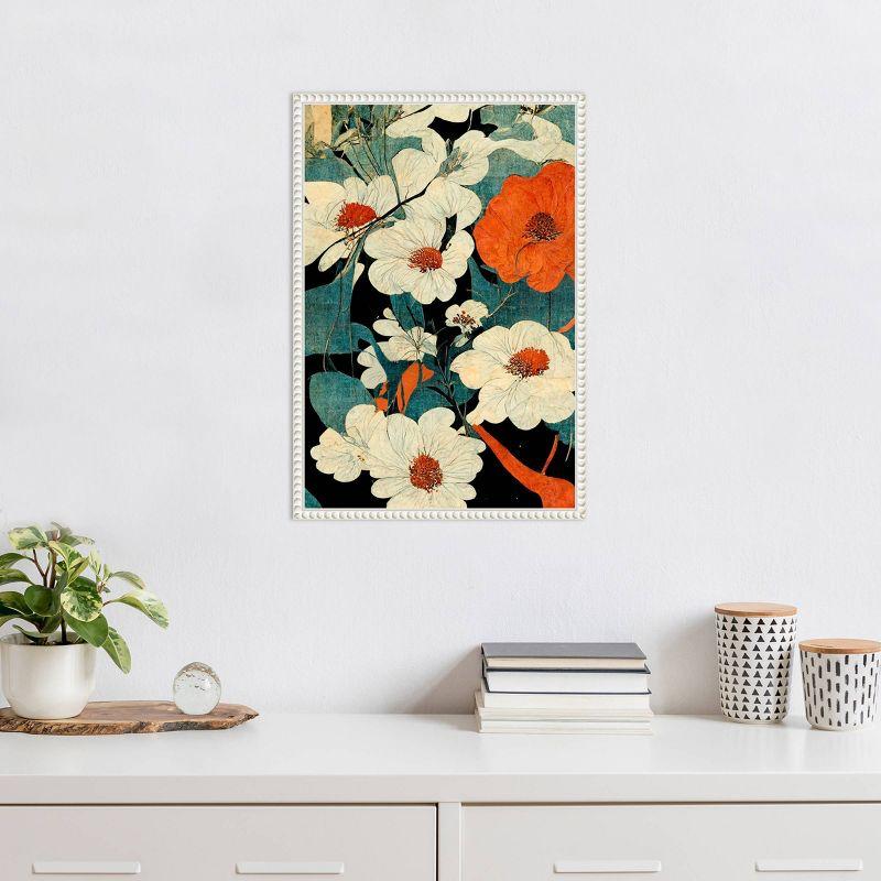 16"x23" Asian Flowers by Treechild Framed Canvas Wall Art Print White - Amanti Art