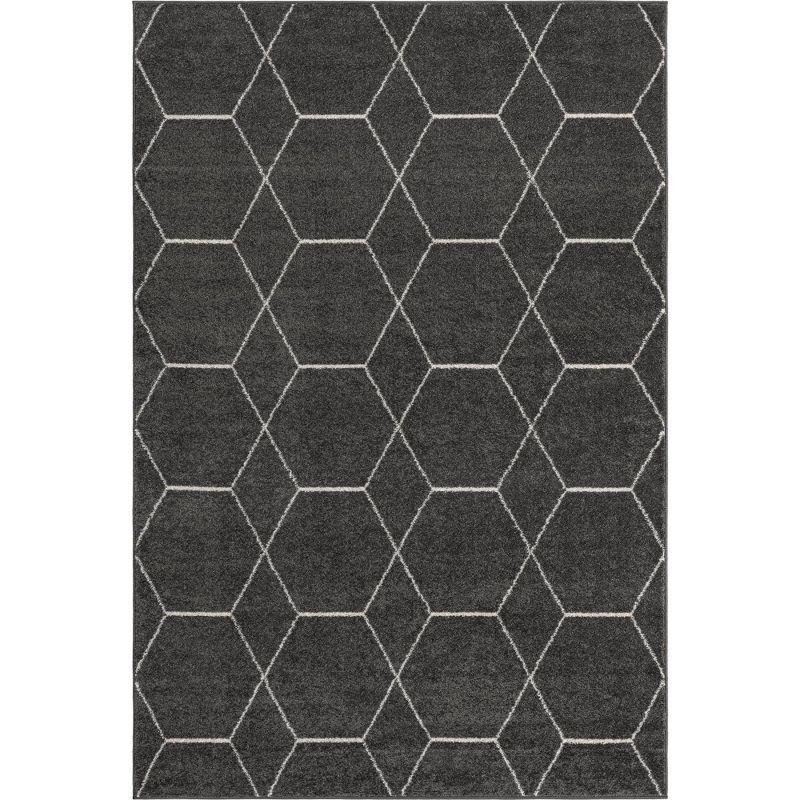 Dark Gray and Ivory Geometric Trellis 6' x 9' Area Rug