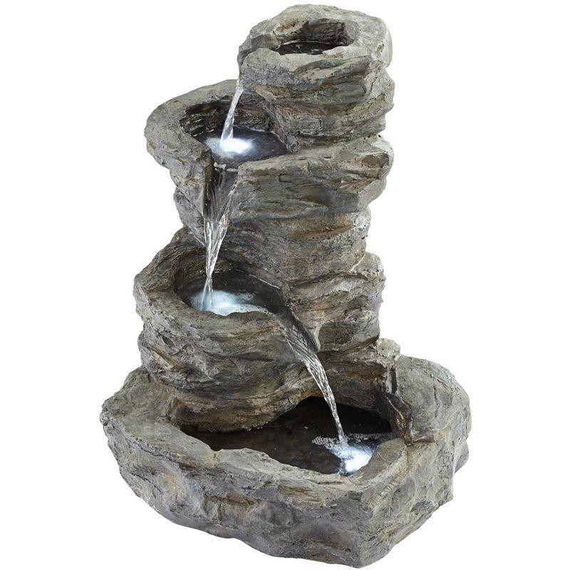 Zen Graystone 22" LED 4-Tier Cascading Rock Fountain