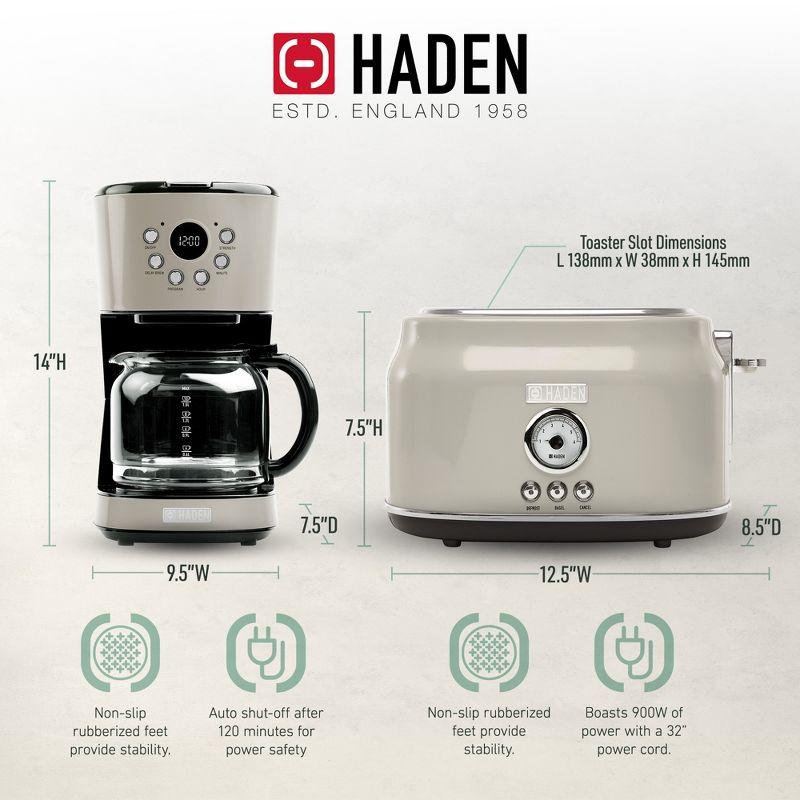 Haden 12 Cup Programmable Drip Coffee Maker Coffee Machine Bundled with Dorset 2 Slice Wide Slot Stainless Steel Toaster, Putty & Chrome