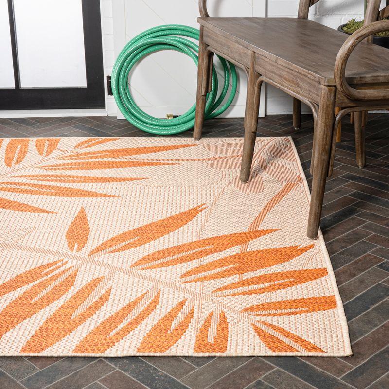 Tropical Palm Leaf Cream/Orange 5x8 Indoor/Outdoor Easy-Care Rug