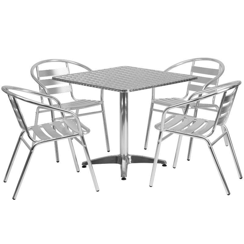 31.5" Square Stainless Steel and Aluminum Dining Set for 4