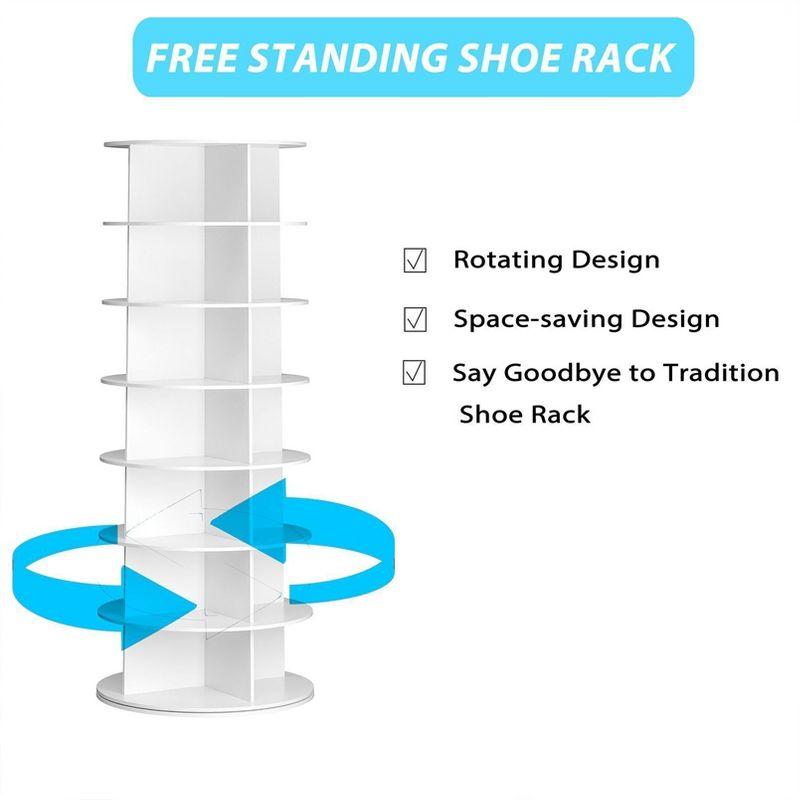 SpaceAid 7-Tier Rotating Shoe Rack Tower, 360° Spinning Shoe Display Carousel, Vertical Shoe and Handbag Organizer, Lazy Susan Closet Storage (White)