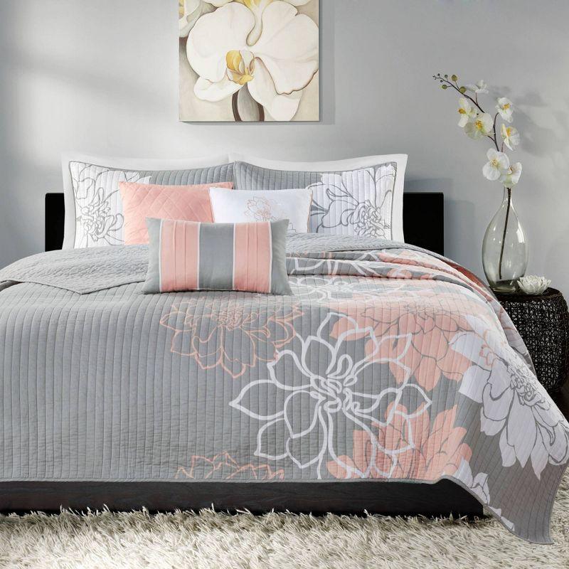 Lola Floral 6 Piece Reversible Cotton Quilt Set