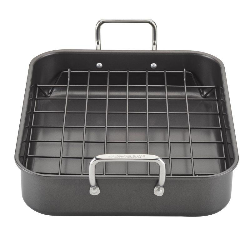 Rachael Ray 16" x 13" Roaster with Dual-Height Rack: Nonstick Carbon Steel Turkey Pan, Riveted Handles, Oven-Safe 450°F