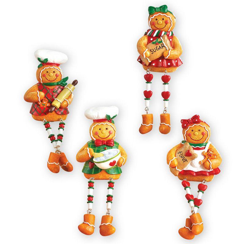 Festive Gingerbread Resin Sitters Set of 4 with Beaded Legs