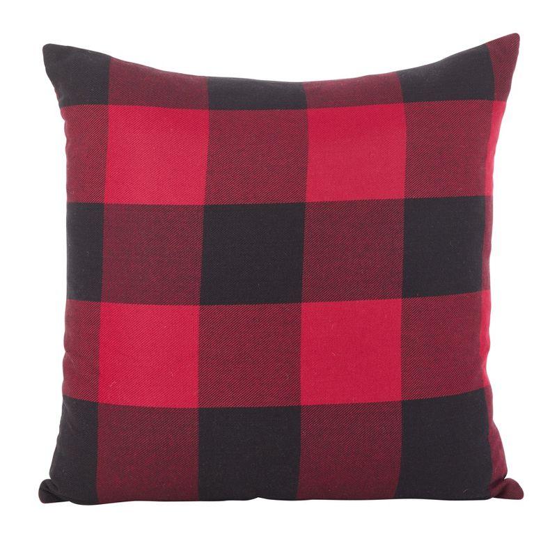 Saro Lifestyle Buffalo Check Plaid Design Cotton Down Filled Throw Pillow, 20", Red