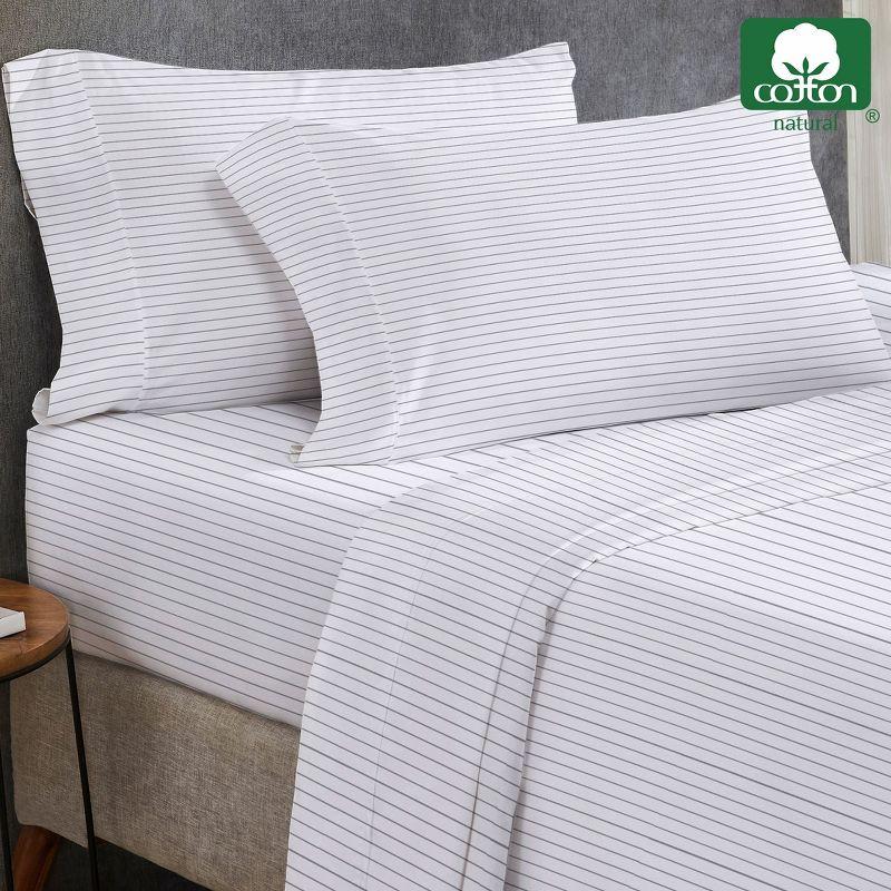 400 Thread Count 100% Cotton Printed PINSTRIPE Light Grey 4 Piece Sheet Set - Full - California Design Den
