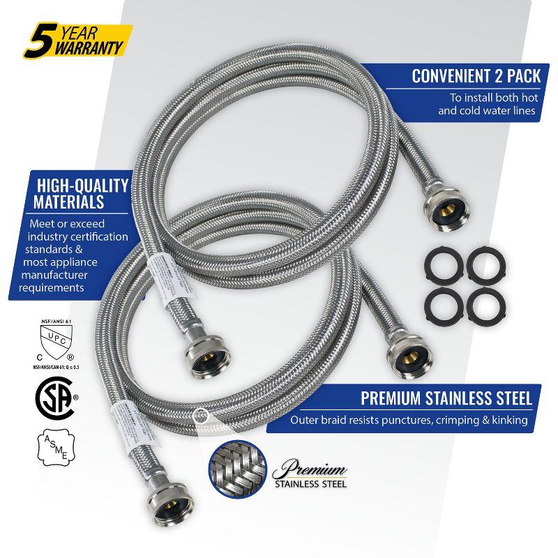 Certified Appliance Accessories® 2-Pack Braided Stainless Steel Washing Machine Hoses