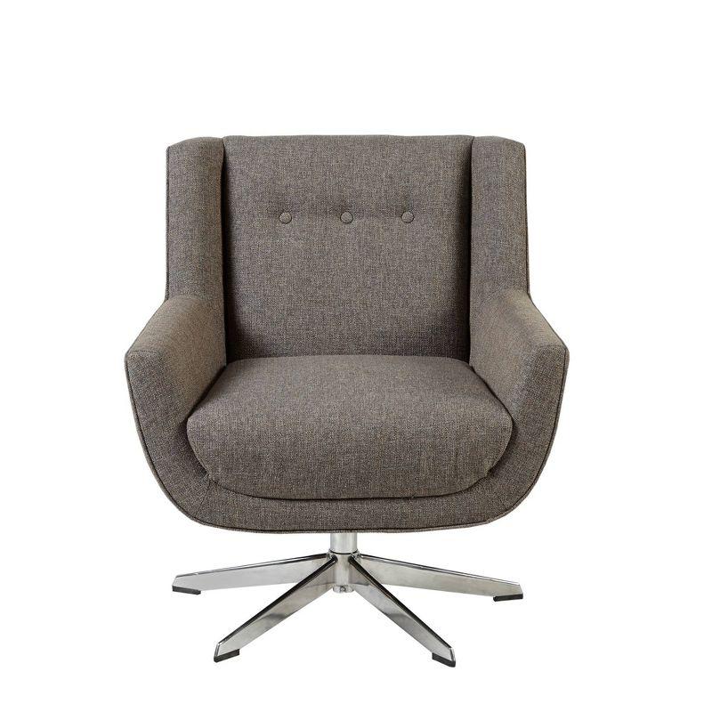 Nina Brown Chrome Swivel Lounge Chair with Swoop Arms