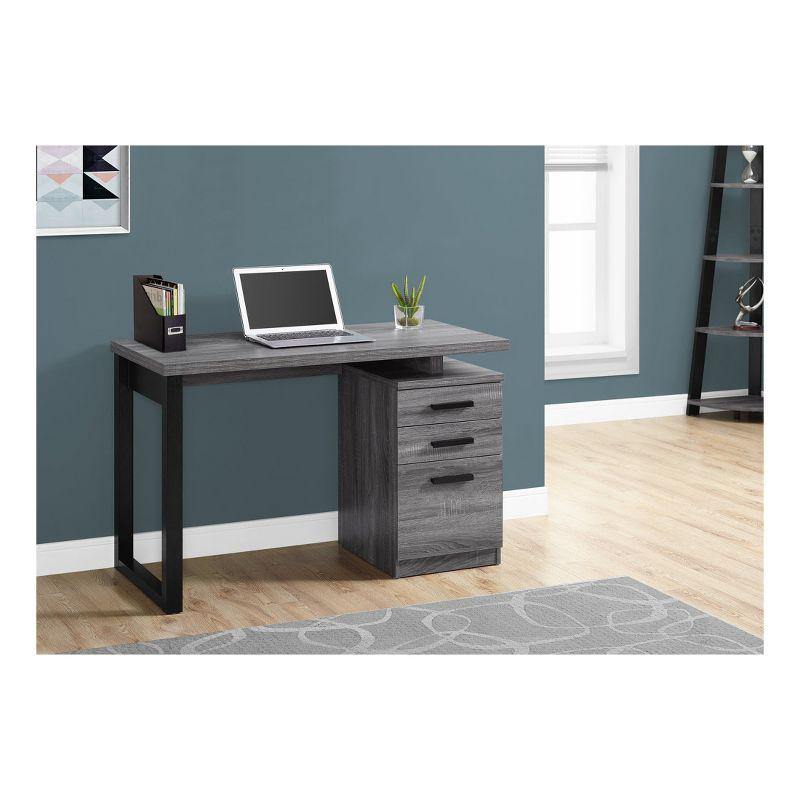 Modern Gray and Black Home Office Desk with 3 Storage Drawers