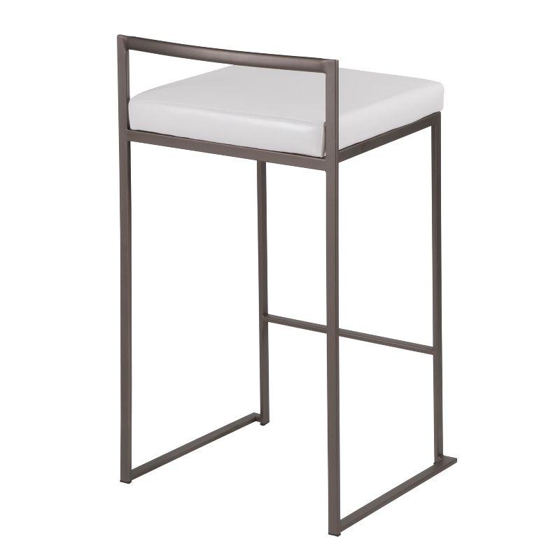 Set of 26" Fuji Contemporary Stackable Counter Height Barstool Antique Coin with White Faux Leather Cushion - Lumisource: Metal Frame