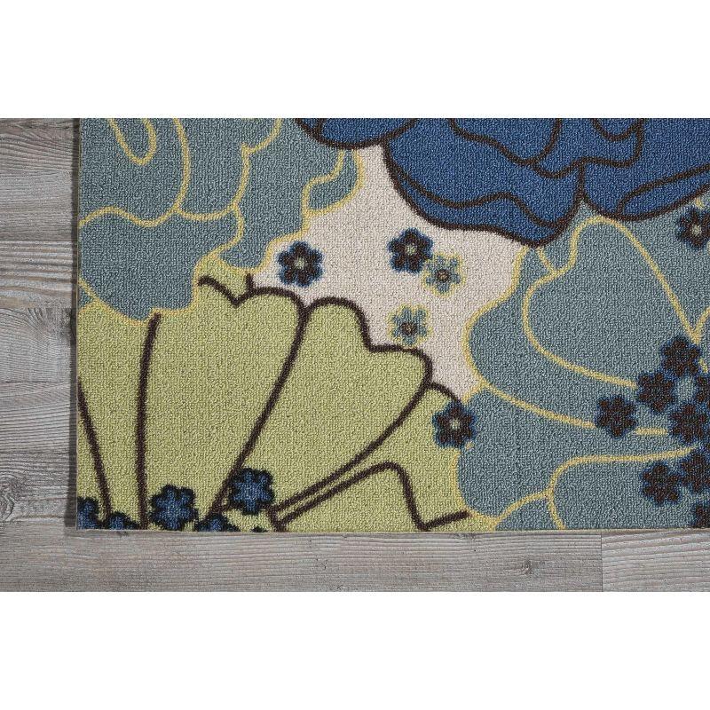 Light Blue Floral Synthetic Square Indoor/Outdoor Rug