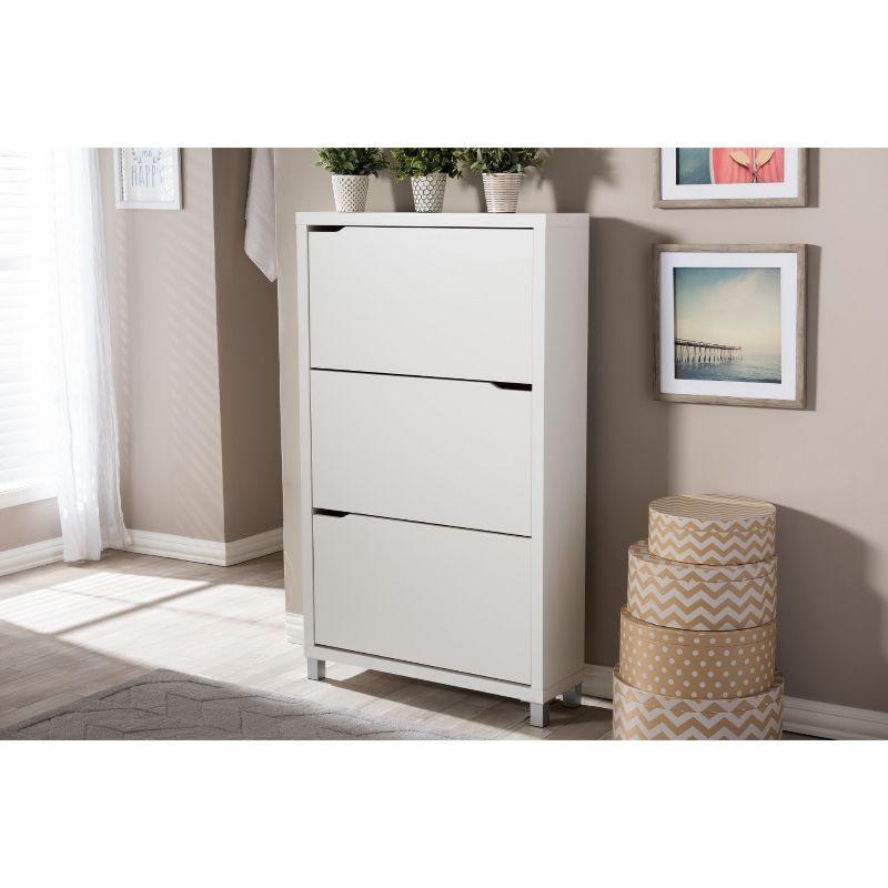 Simms 3 Drawer Modern Shoe Cabinet White - Baxton Studio: Entryway Organizer, Holds 18 Pairs