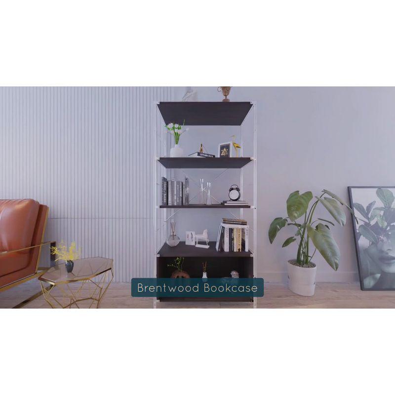 LeisureMod Etagere 4 Shelves Bookcase with Black Stainless Steel Frame and Melamine Board Shelves