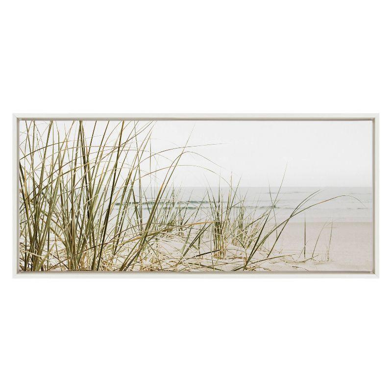 Calming Beach Grass Landscape Canvas Print with White Frame