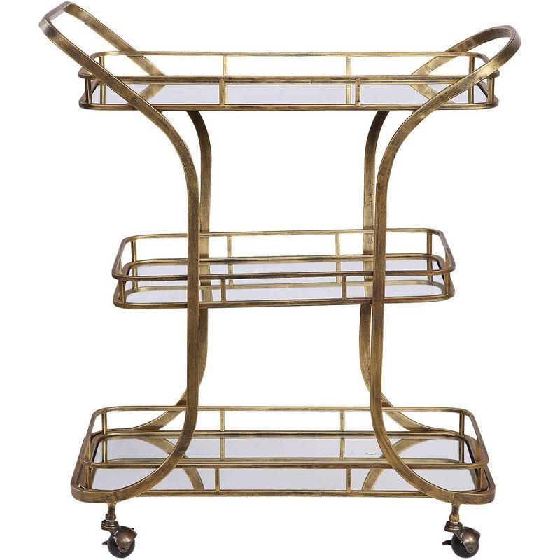 Transitional Stassi Gold Bar Cart with Mirrored Shelves