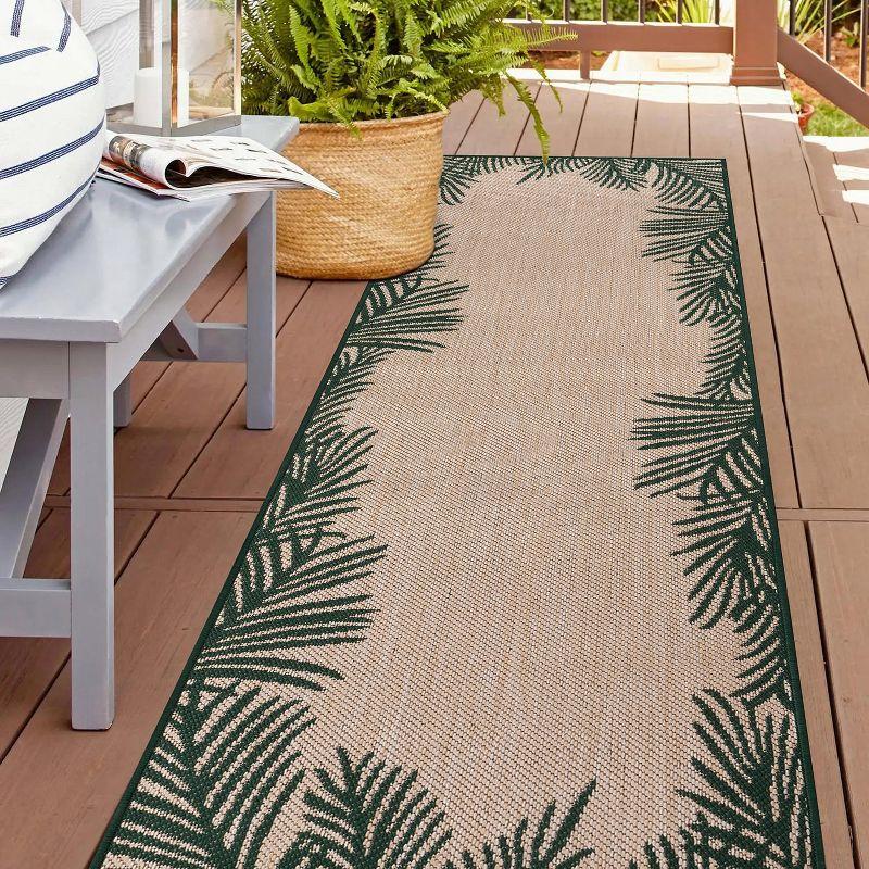 World Rug Gallery Tropical Floral Palm Leaves Textured Flat Weave Indoor/Outdoor Area Rug