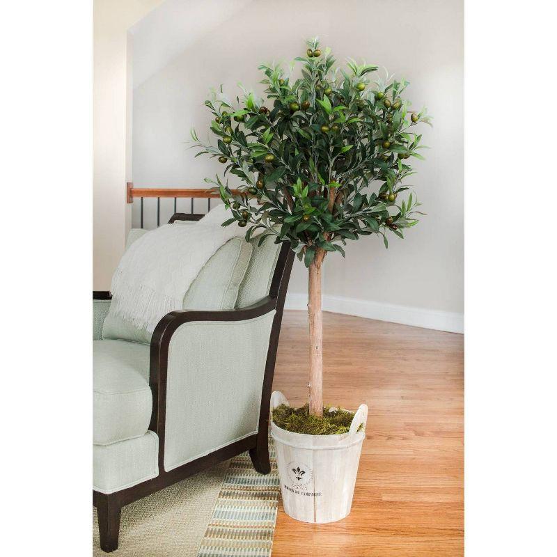 4.5' Olive Topiary Tree with European Barrel Planter - Nearly Natural