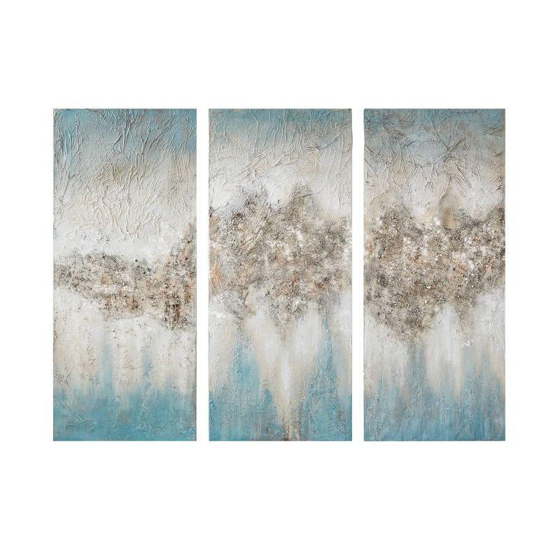 Luminous Blue Hand Painted Abstract Canvas Set of Three