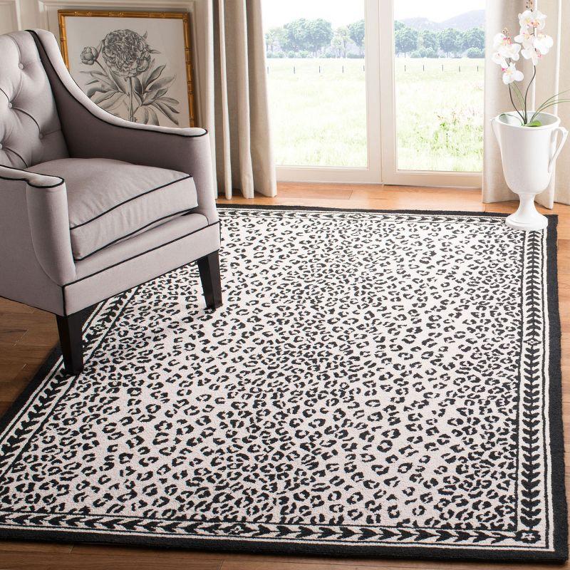 Chelsea White and Black Hand Hooked Wool Animal Print Rug