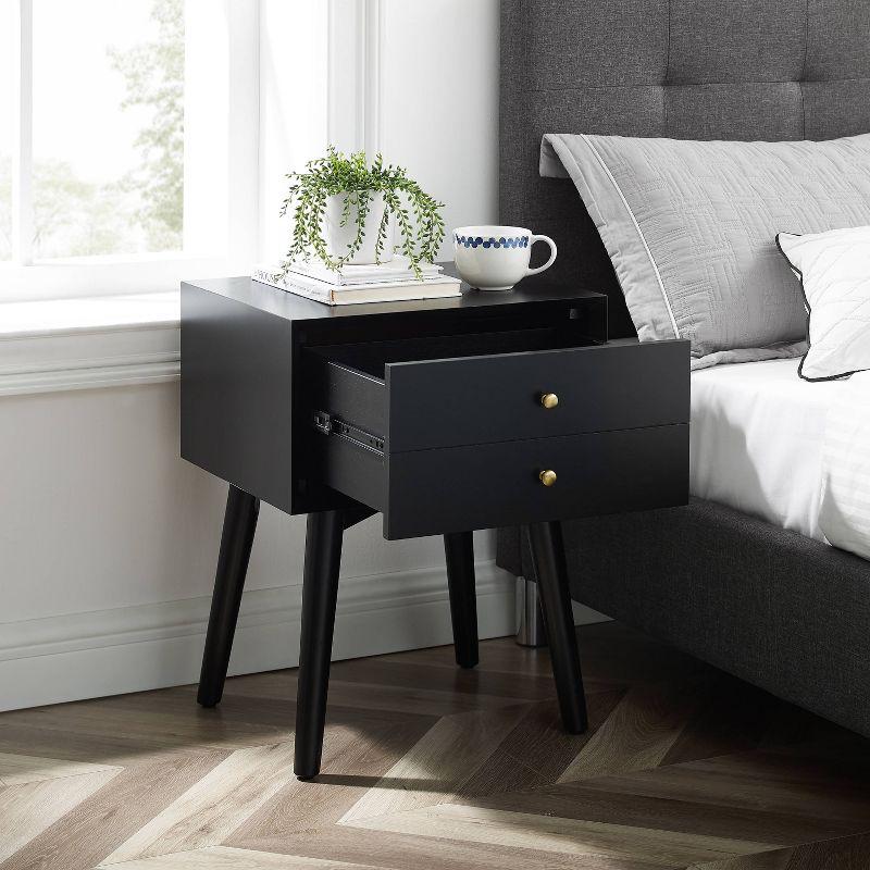 Landon Matte Black Mid-Century Modern Nightstand with Tapered Legs