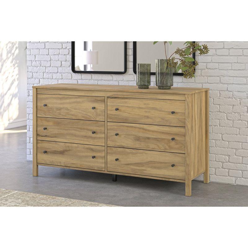 Light Brown 6-Drawer Transitional Dresser with Bronze Knobs