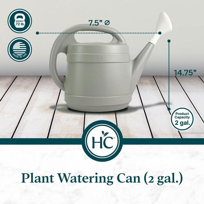 The HC Companies 2 Gallon Plant Watering Can with Large Mouth Feature and Ergonomic Design for Patio, Lawn, and Gardening Essentials, Gray