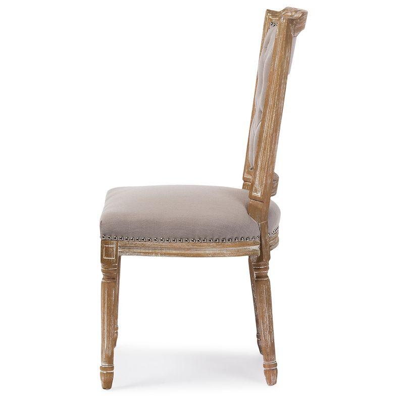 Estelle Chic Rustic French Country Cottage Dining Chair: Solid Oak, Linen Detail - Baxton Studio