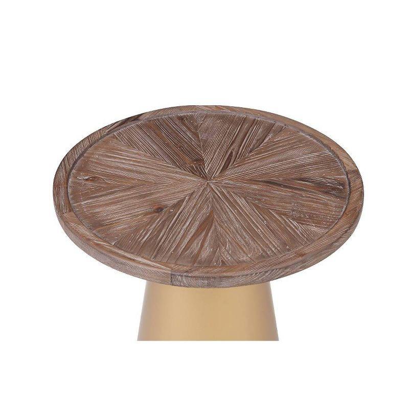 Patrick 23" Round Wood and Gold Metal Side Table