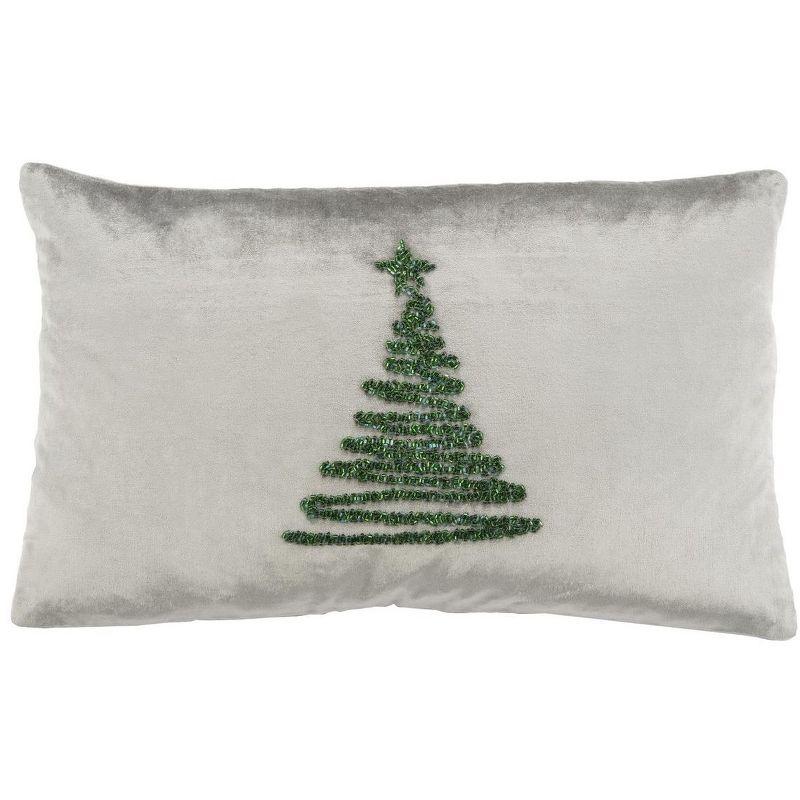 Enchanted Evergreen 12" x 20" Gray and Green Cotton Pillow