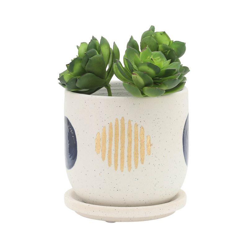 Sagebrook Home 2pc Funky Ceramic Planter Set: Hand-Painted, Rust-Resistant with Drainage Holes