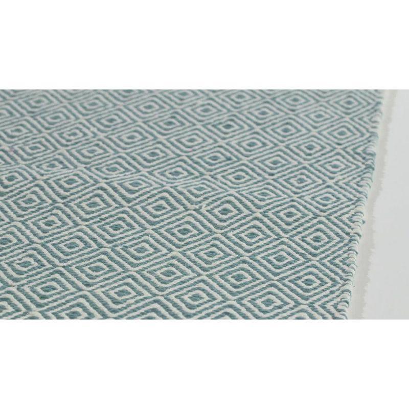 Ivory and Light Blue Handwoven Cotton Geometric Area Rug - 3' x 5'