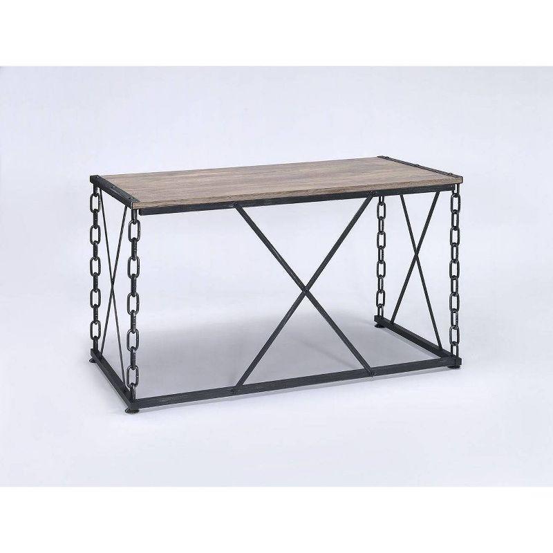 Acme Furniture 48" Jodie Console Table Rustic Oak and Antique Black Finish: Melamine Veneer, Metal Frame, Spot Clean