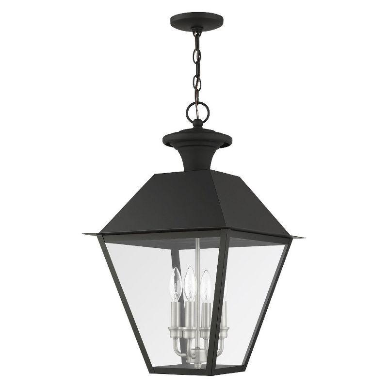 Mansfield Elegance 4-Light Outdoor Pendant in Black with Clear Glass