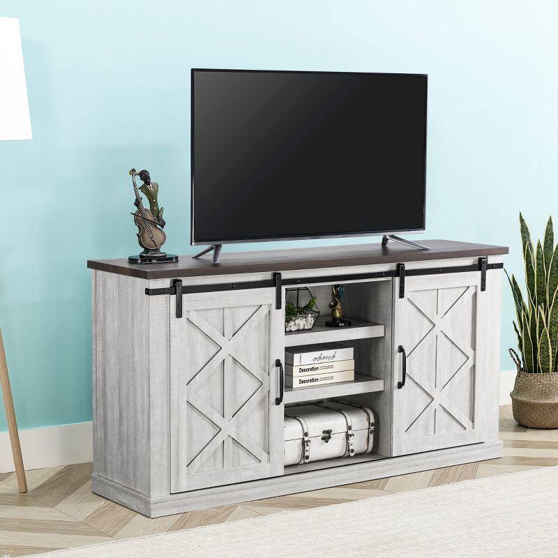 58" TV Stand for TVs up to 65" Saw Cut Off White - Home Essentials: Sliding Barn-Door, Adjustable Shelves